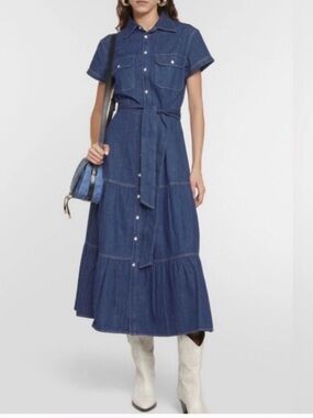 Polo Ralph Lauren Belted Tiered Denim Shirt Dress Sz 6 EUC